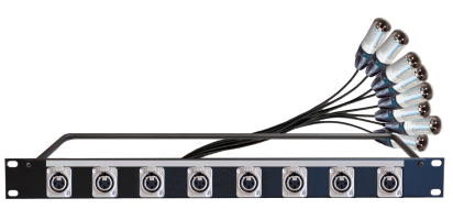MTI 19''-1HE-Panel, 4x XLR-Einbbu. 3p./4x XLR 3pol. male, 4Ch., 1,5 m