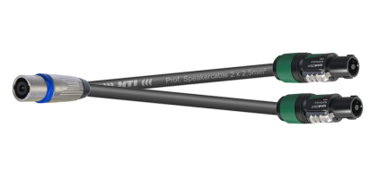 MTI LS-Breakout, 2x 2x 2,5mm², Speakon 1x 4p.fem. Metall/2x 4p.male gebrückt, 0,5 m