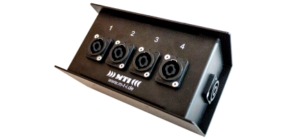 MTI Prof. Speakon LS-Splitbox, 1x NL8 Input/4x NL4 Output, 1x NL8 Linkout, schwarz