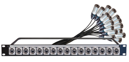 MTI 19''-1HE-Panel, 16x XLR-fem. Einbbu. 3p./16x MSP01-AES-XLR-Stecker male 16Ch., 1,0 m