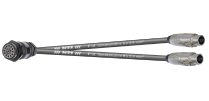 MTI LS-Breakout, 8x 2,5 mm², 19pol. fem. o.Ü, 2x Speakon-Metall 8p. male, 1,0 m