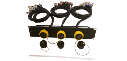 19''-Panel 2HE, 3x TL37-female mit Überwurfmutter/ 3x 12 XLR-male 3p., 36x 2,0 m