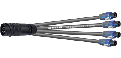 MTI LS-Breakout-Cable, 4x2x4,0 mm², PACOM 8p.male o.Ü., 4x Speakon 4p., 10,0 m