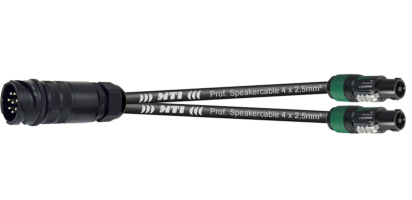 MTI LS-Breakout-Cable, 2x 4x2,5 mm², PACOM 8p.male o.Ü., 2x Speakon 4p., 0,5 m