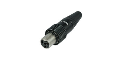 REAN Mini-XLR 4-pol. Kabelbuchse, Metall, sw, Goldk., Schraub-Ü.-Mutter